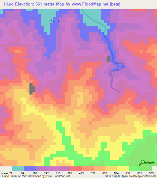 Hapo,Indonesia Elevation Map