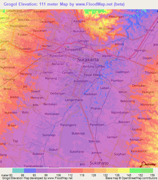 Grogol,Indonesia Elevation Map