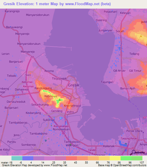 Gresik,Indonesia Elevation Map