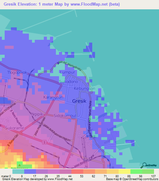 Gresik,Indonesia Elevation Map