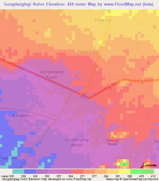 Gongdanglegi Kulon,Indonesia Elevation Map