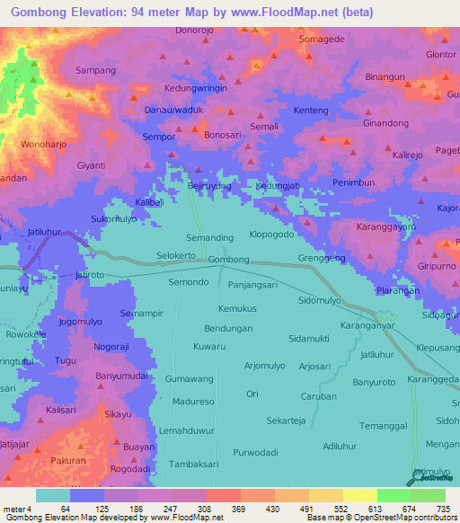 Gombong,Indonesia Elevation Map