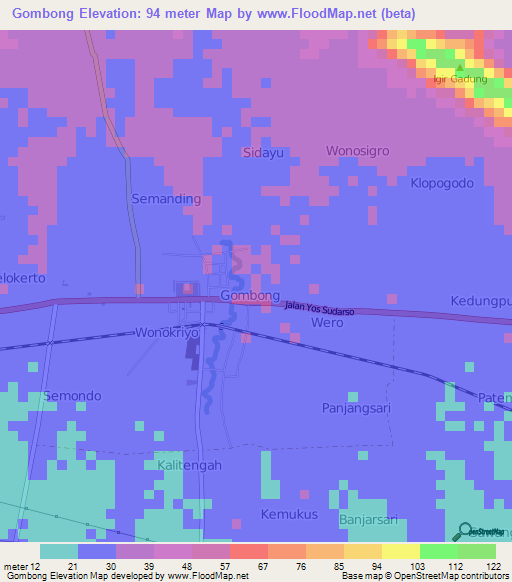 Gombong,Indonesia Elevation Map