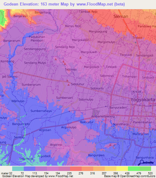 Godean,Indonesia Elevation Map