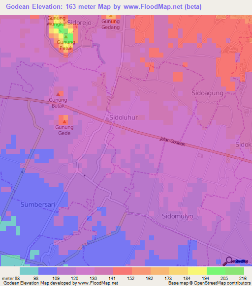 Godean,Indonesia Elevation Map