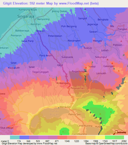 Elevation of Gitgit,Indonesia Elevation Map, Topography, Contour