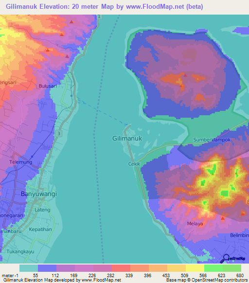 Gilimanuk,Indonesia Elevation Map