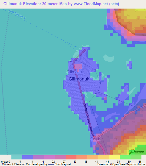 Gilimanuk,Indonesia Elevation Map