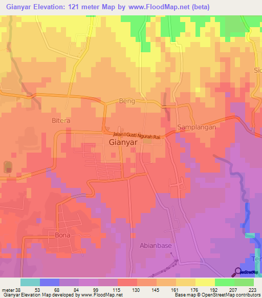 Gianyar,Indonesia Elevation Map