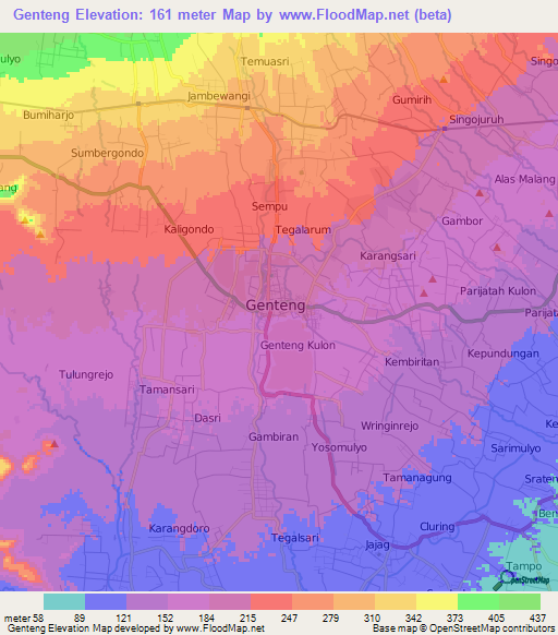 Genteng,Indonesia Elevation Map