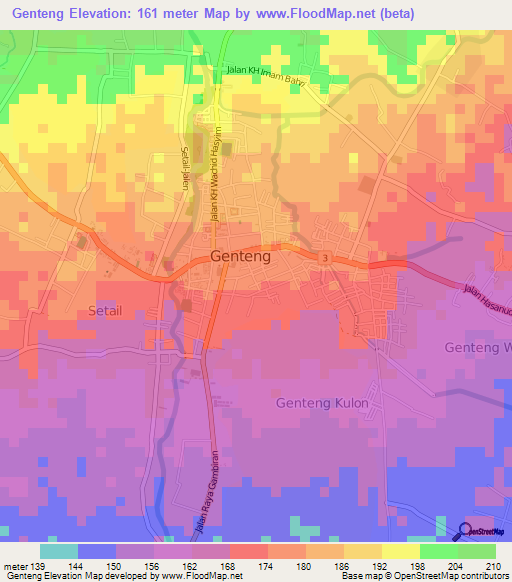 Genteng,Indonesia Elevation Map