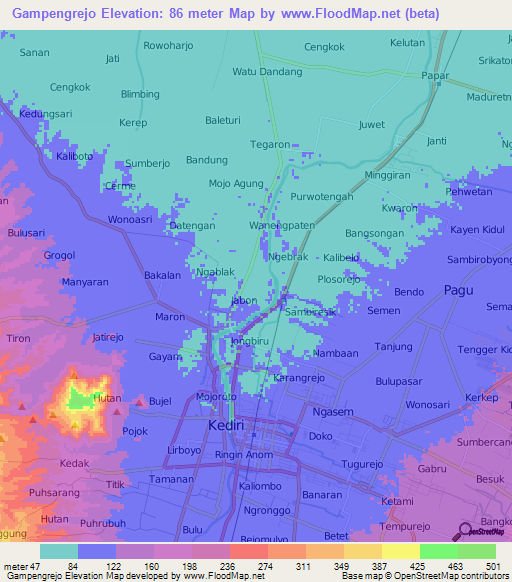 Gampengrejo,Indonesia Elevation Map