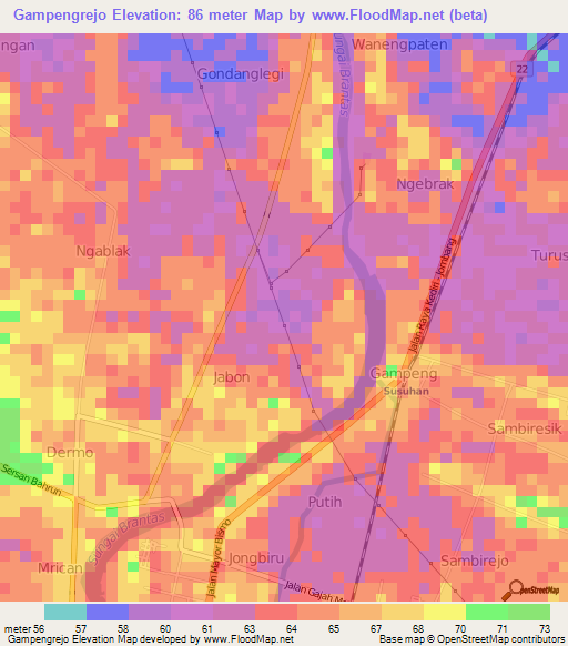 Gampengrejo,Indonesia Elevation Map