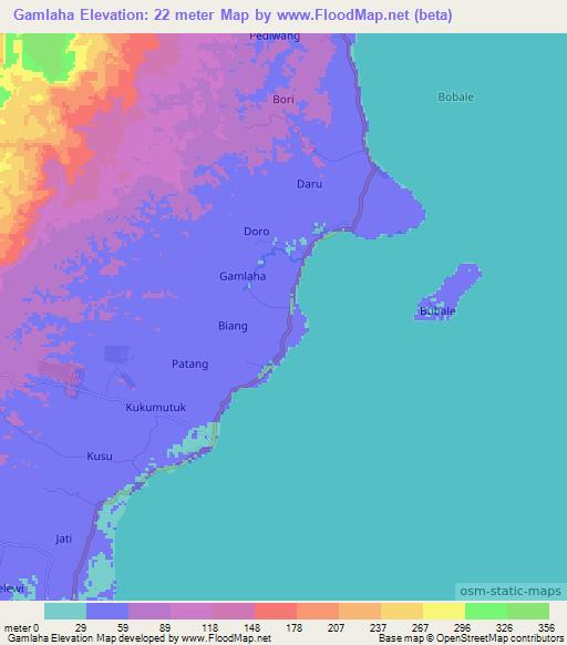 Gamlaha,Indonesia Elevation Map