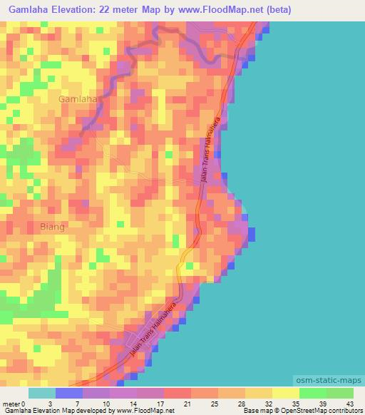 Gamlaha,Indonesia Elevation Map