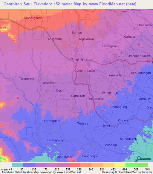 Gambiran Satu,Indonesia Elevation Map