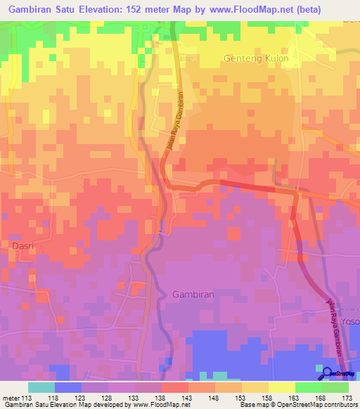 Gambiran Satu,Indonesia Elevation Map