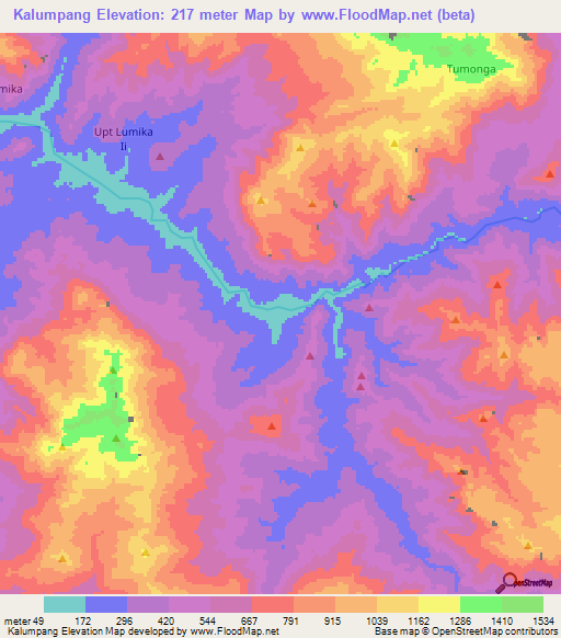 Kalumpang,Indonesia Elevation Map