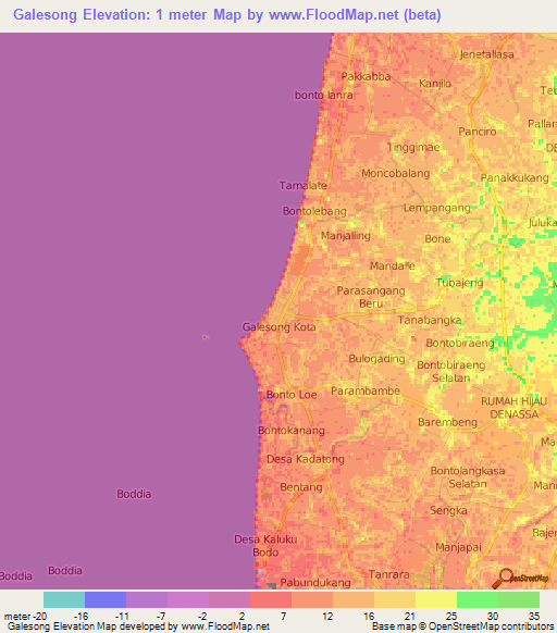 Galesong,Indonesia Elevation Map