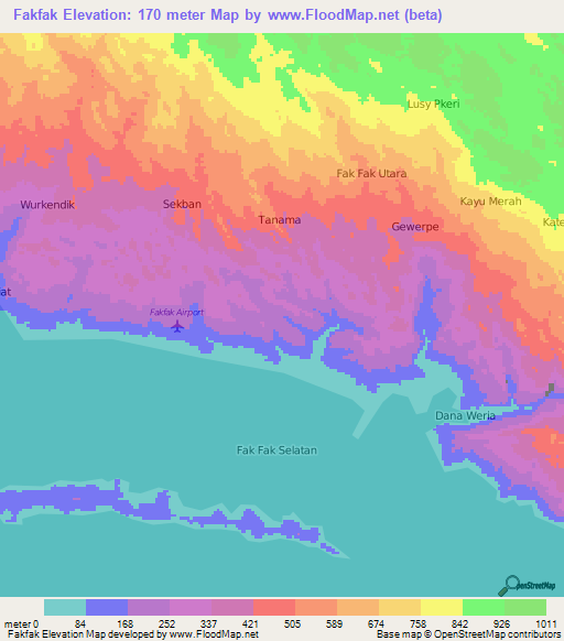 Fakfak,Indonesia Elevation Map