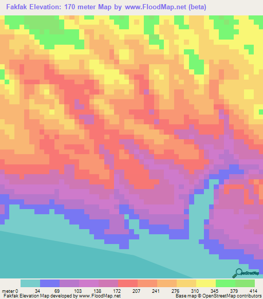 Fakfak,Indonesia Elevation Map