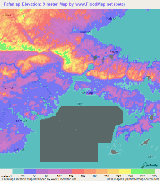 Fafanlap,Indonesia Elevation Map