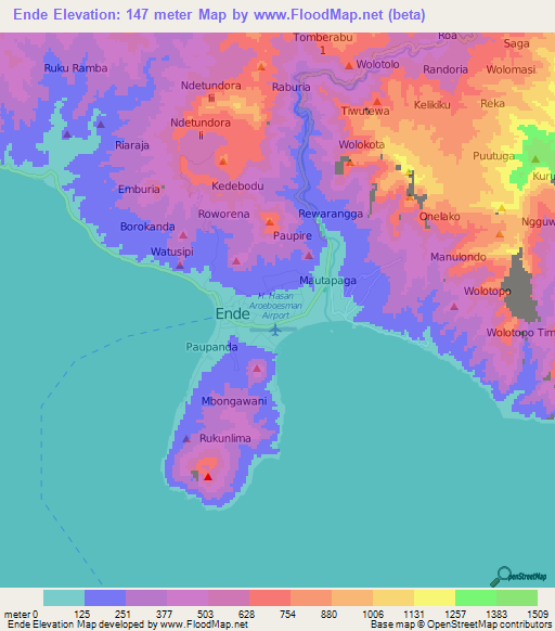 Ende,Indonesia Elevation Map