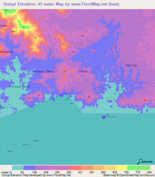 Dulupi,Indonesia Elevation Map