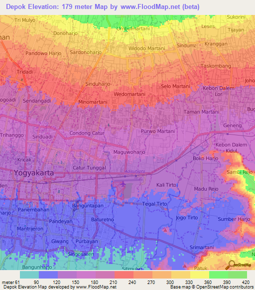 Depok,Indonesia Elevation Map