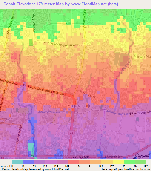 Depok,Indonesia Elevation Map