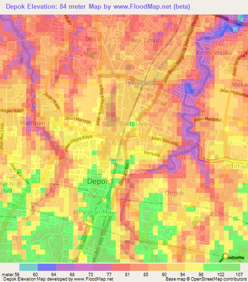 Depok,Indonesia Elevation Map