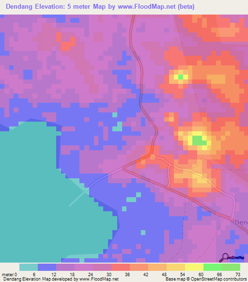 Dendang,Indonesia Elevation Map