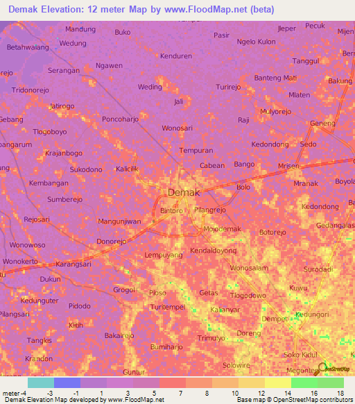 Demak,Indonesia Elevation Map