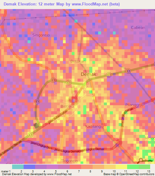 Demak,Indonesia Elevation Map