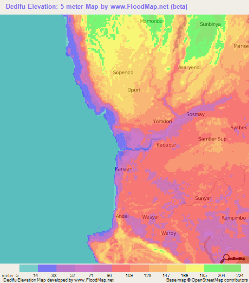 Dedifu,Indonesia Elevation Map