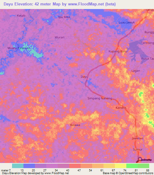 Dayu,Indonesia Elevation Map