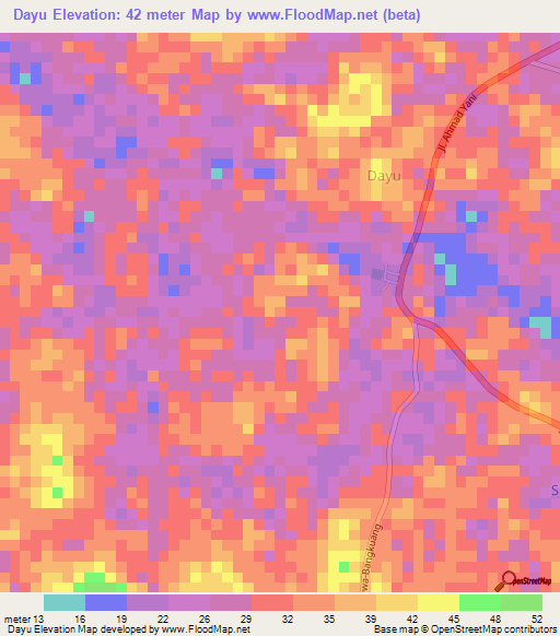 Dayu,Indonesia Elevation Map