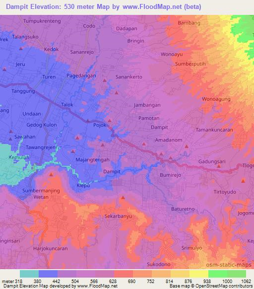 Dampit,Indonesia Elevation Map