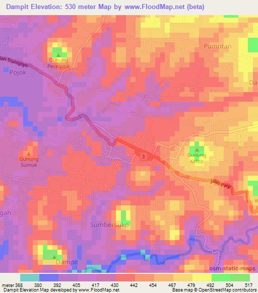 Dampit,Indonesia Elevation Map