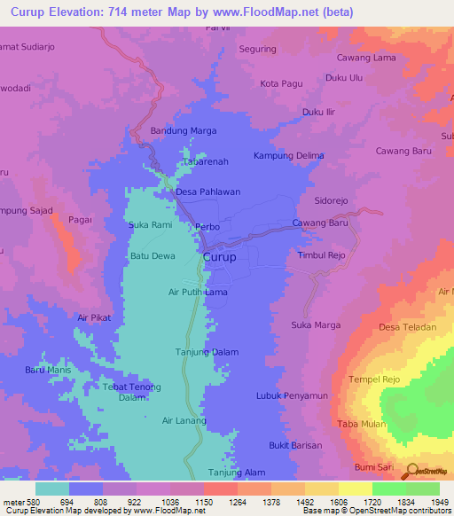 Curup,Indonesia Elevation Map