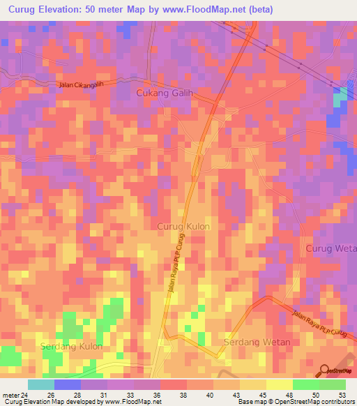 Curug,Indonesia Elevation Map