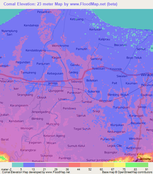Comal,Indonesia Elevation Map