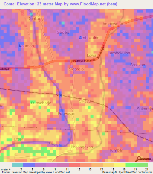 Comal,Indonesia Elevation Map