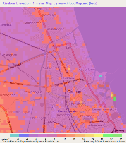 Cirebon,Indonesia Elevation Map