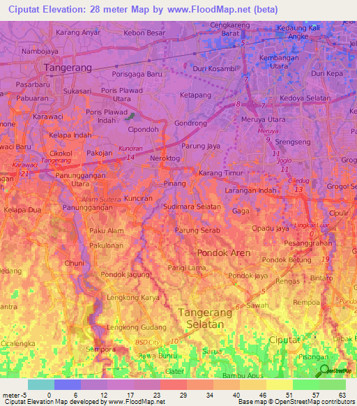 Ciputat,Indonesia Elevation Map