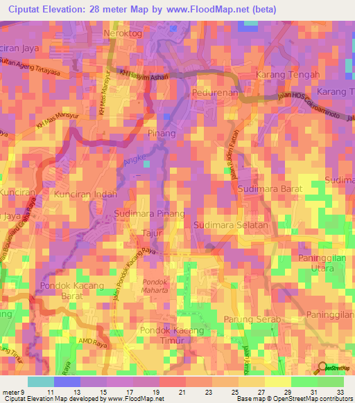 Ciputat,Indonesia Elevation Map