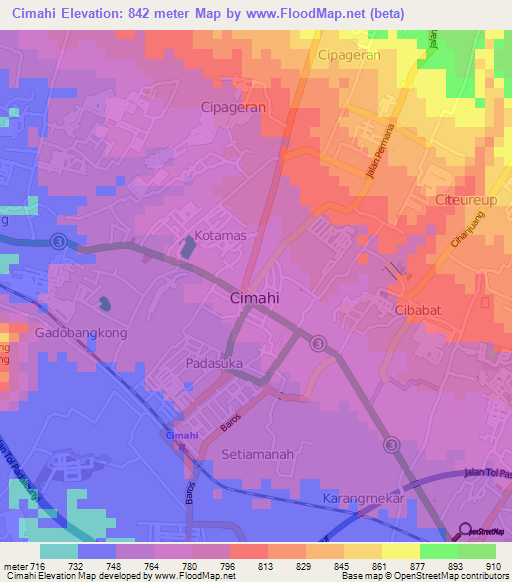 Cimahi,Indonesia Elevation Map