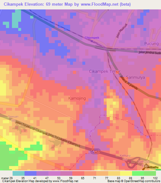 Cikampek,Indonesia Elevation Map