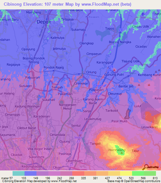 Cibinong,Indonesia Elevation Map