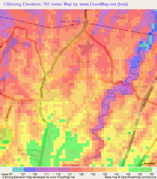 Cibinong,Indonesia Elevation Map
